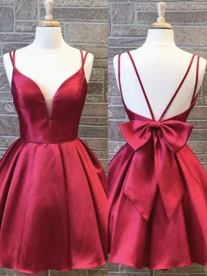 A Line V Neck Short Burgundy Prom Dresses, Short Burgundy Formal Homecoming Graduation Dresses