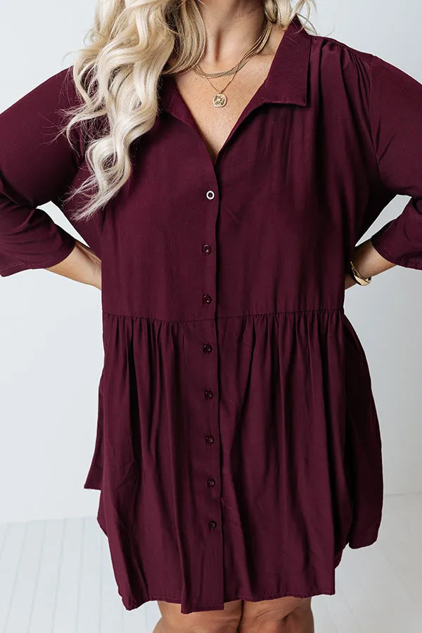 Always On Time Babydoll Tunic Dress In Maroon Curves