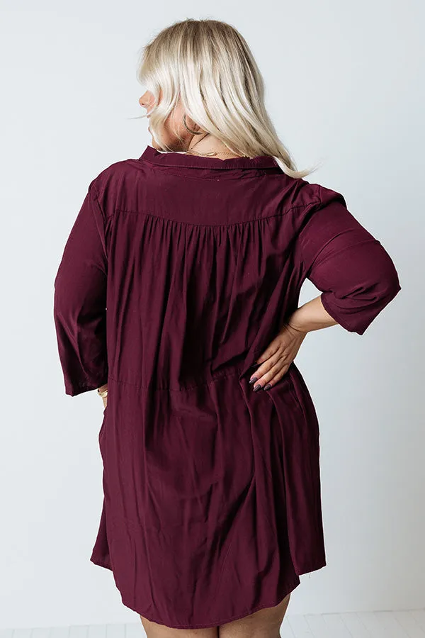 Always On Time Babydoll Tunic Dress In Maroon Curves