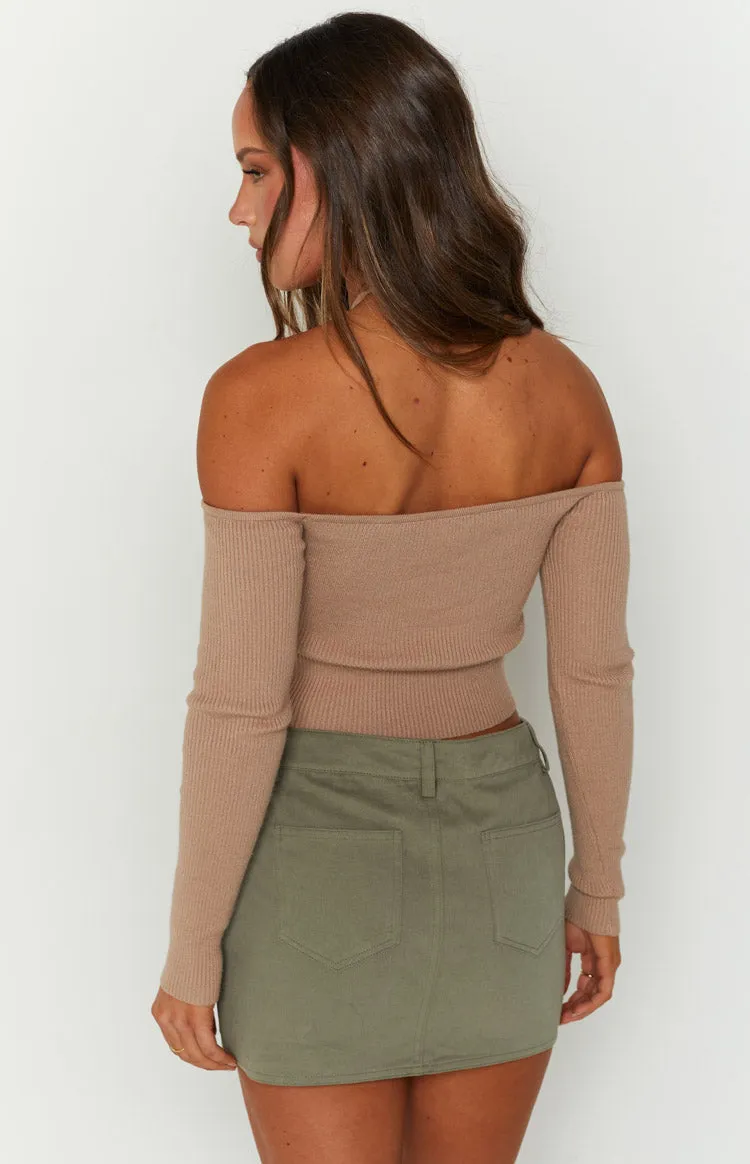 Back For You Light Brown Off Shoulder Top