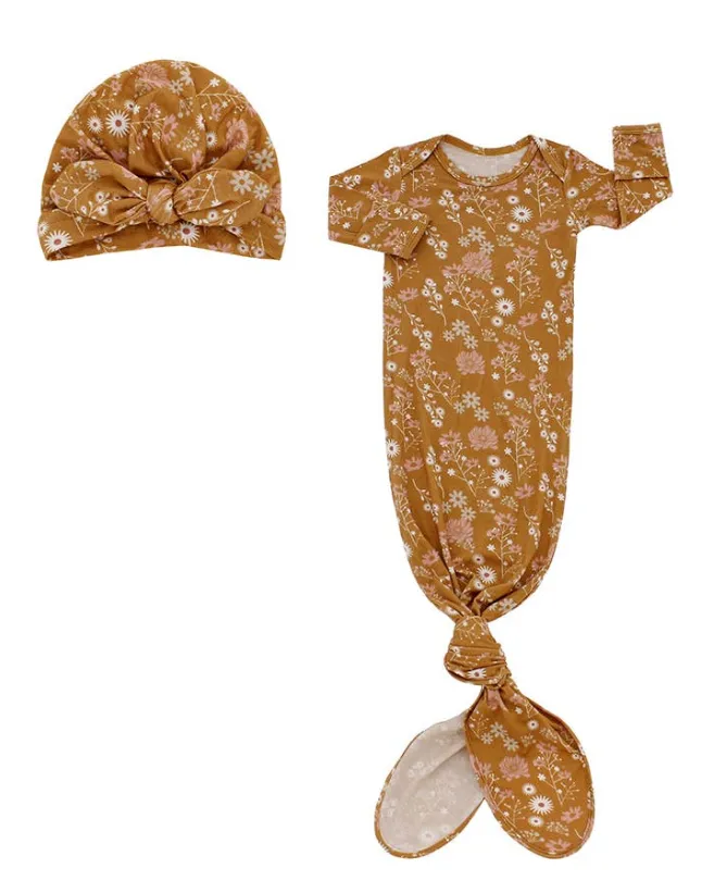 Bamboo Knotted Gown & Hat Newborn Baby Gift Set