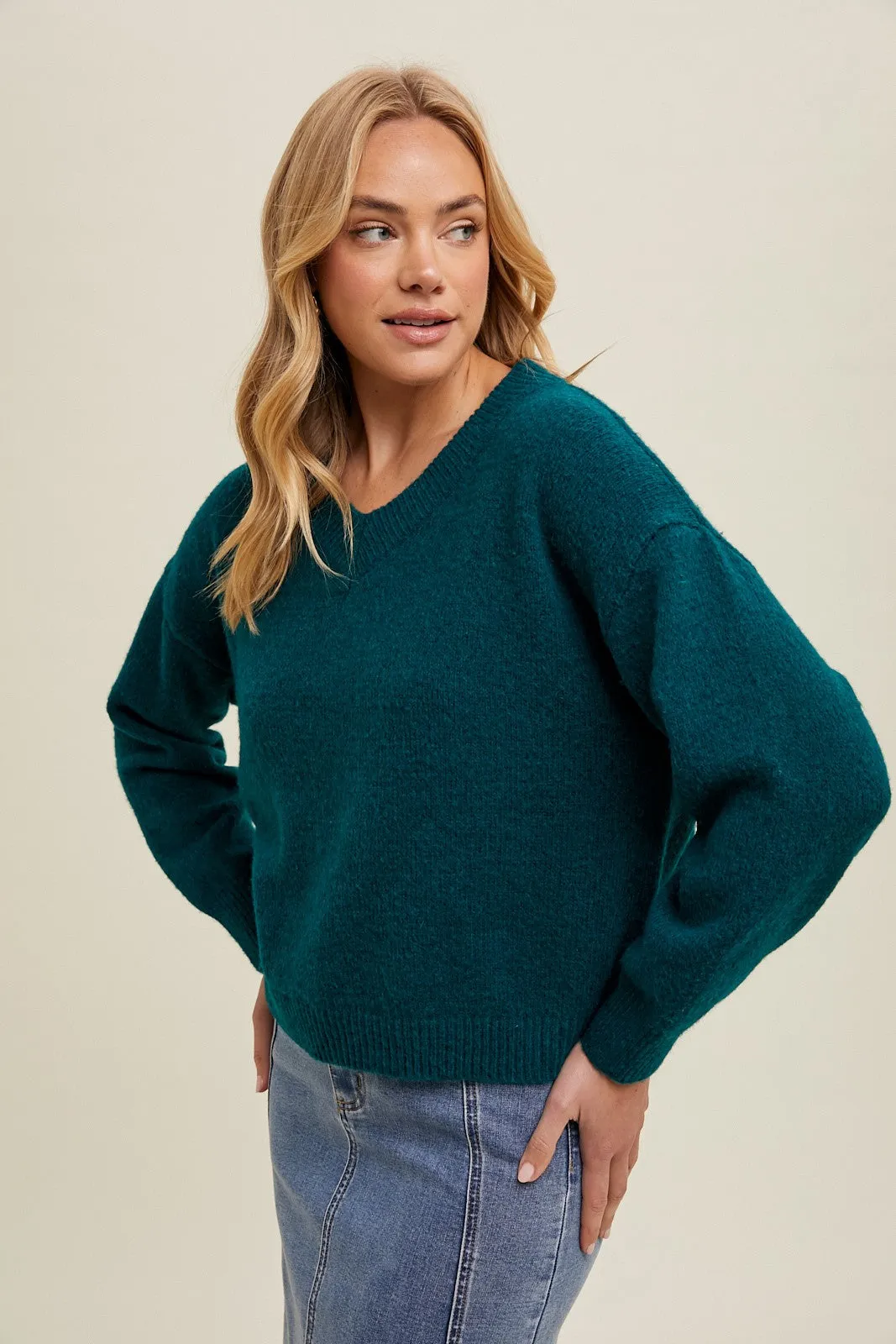 Brushed Relaxed Crop Sweater - Forest