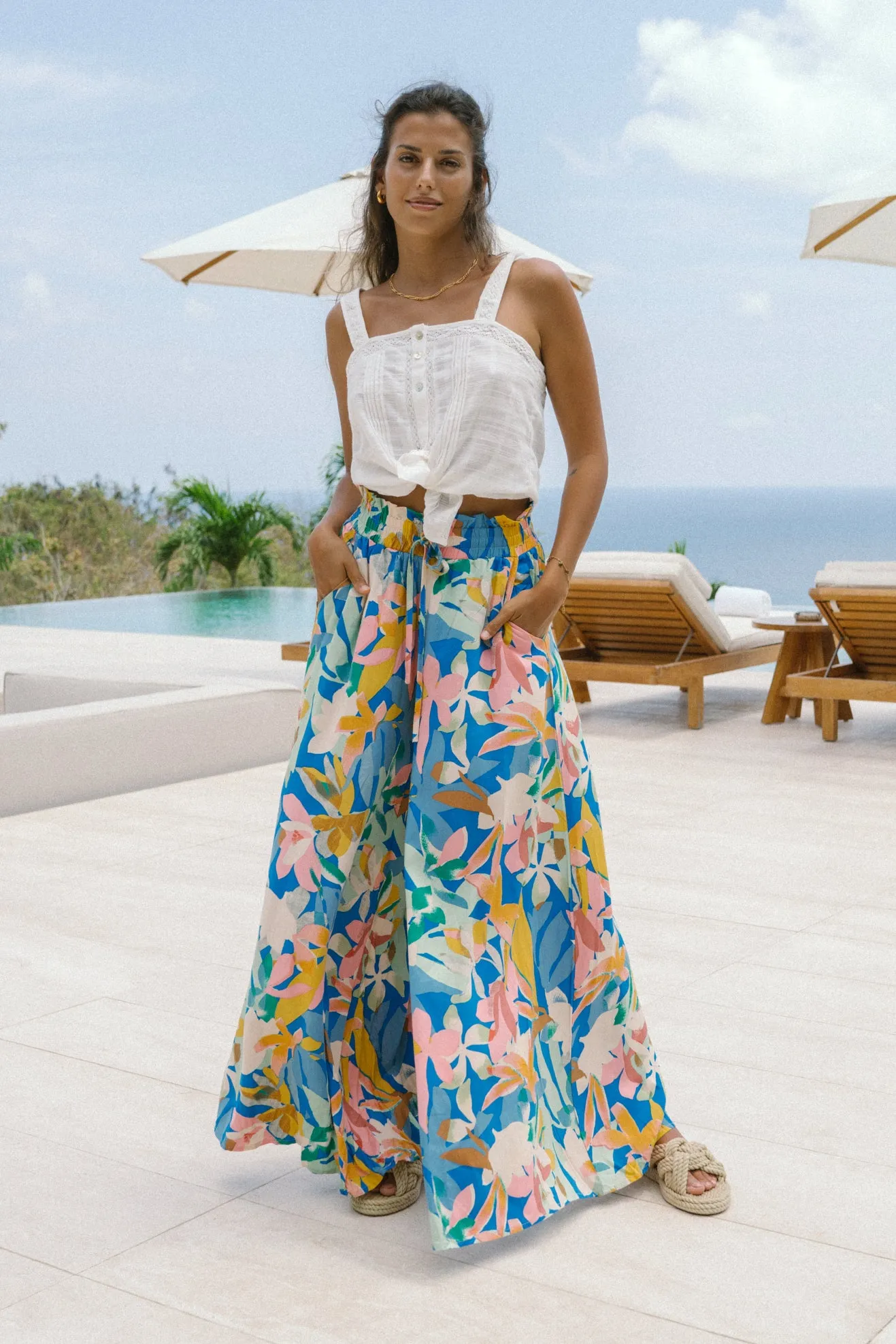 Calia Blue Floral Wide Leg Pants