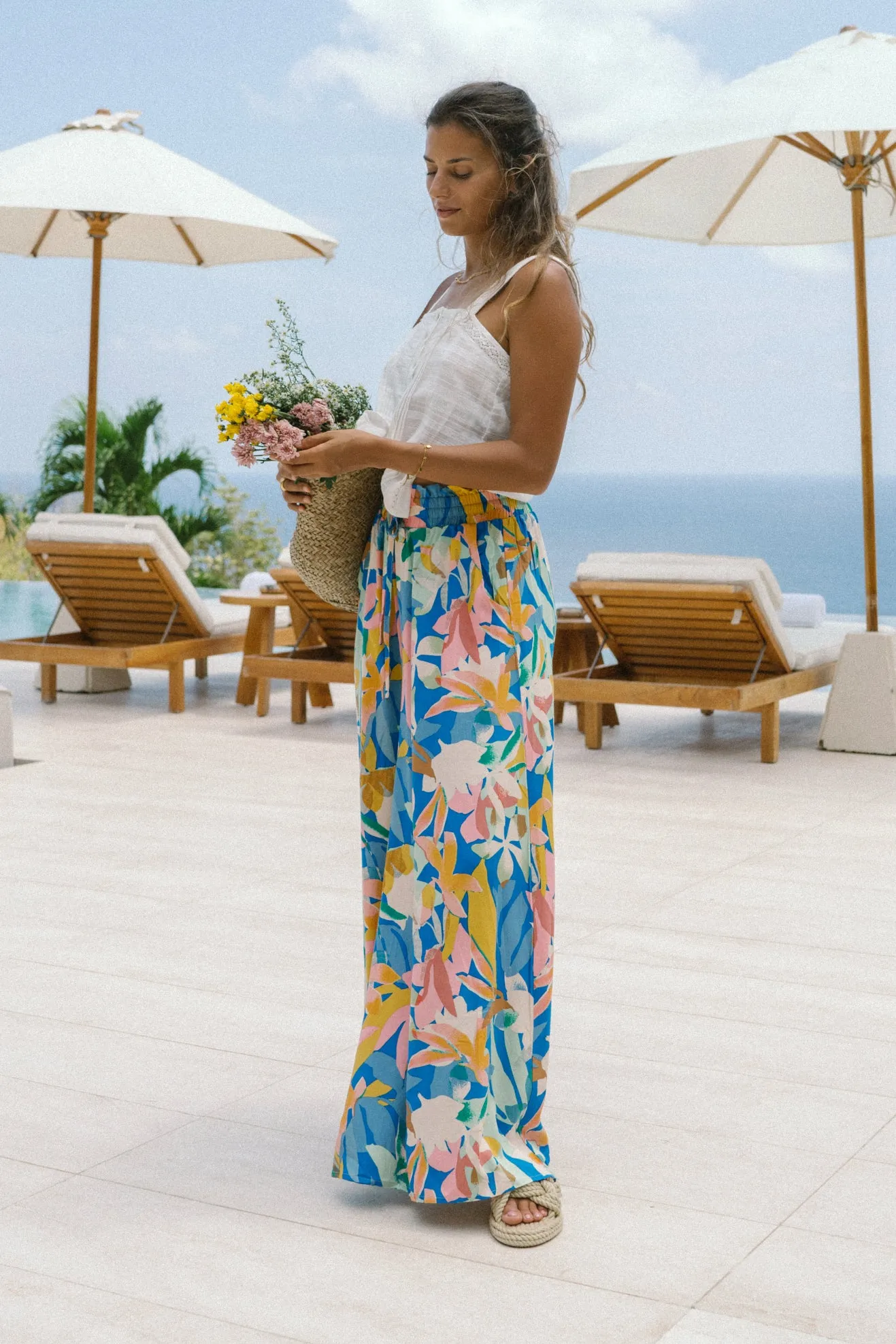 Calia Blue Floral Wide Leg Pants