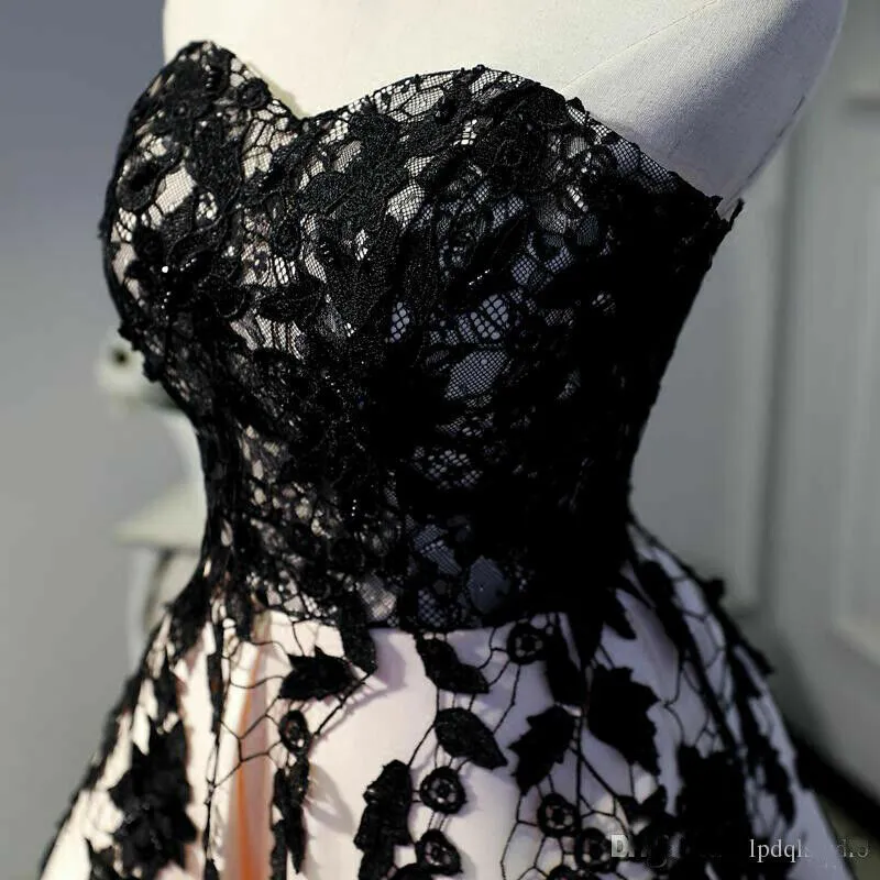 Champagen Wedding Dresses Tea Length Corset Black Lace Sleeveless Bridal Dresses