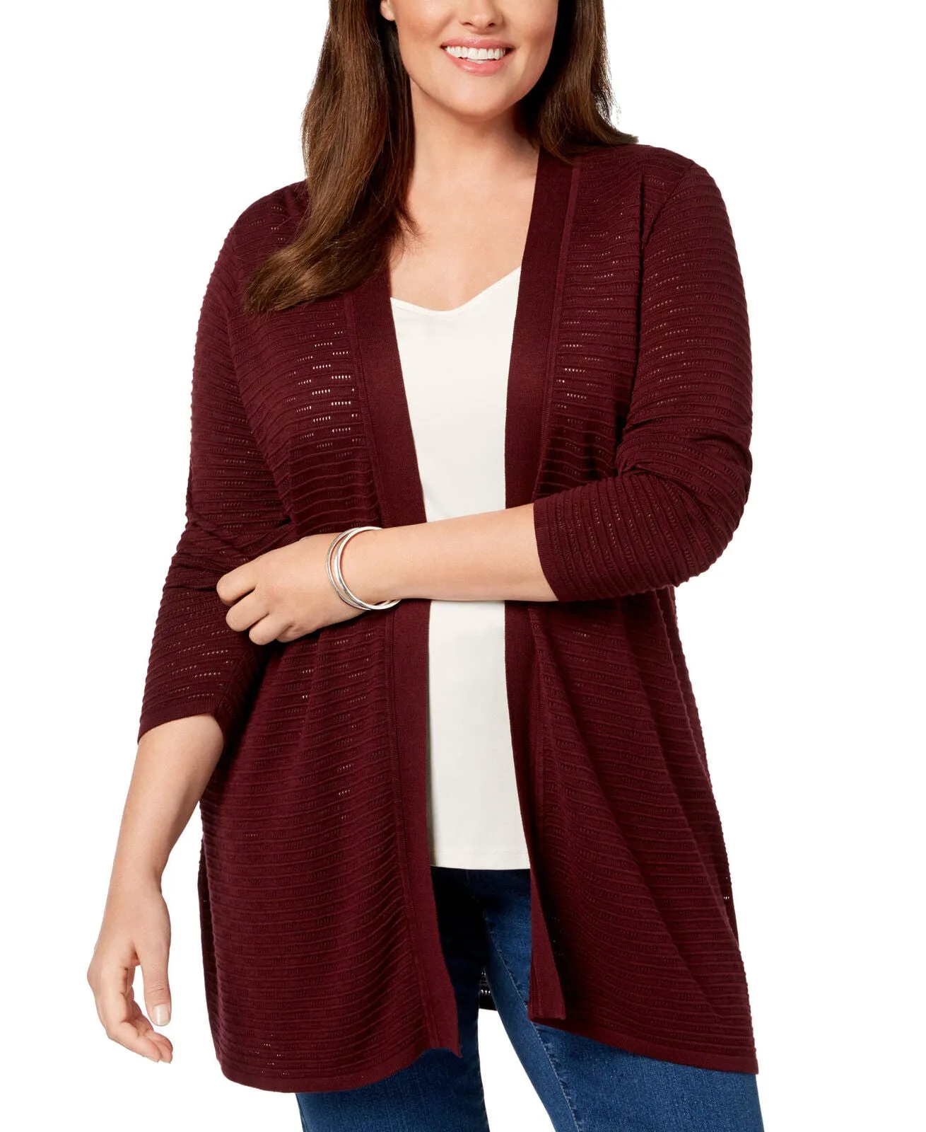 Charter Club Plus Size Open-Front Ribbed-Knit Cardigan, Size OX