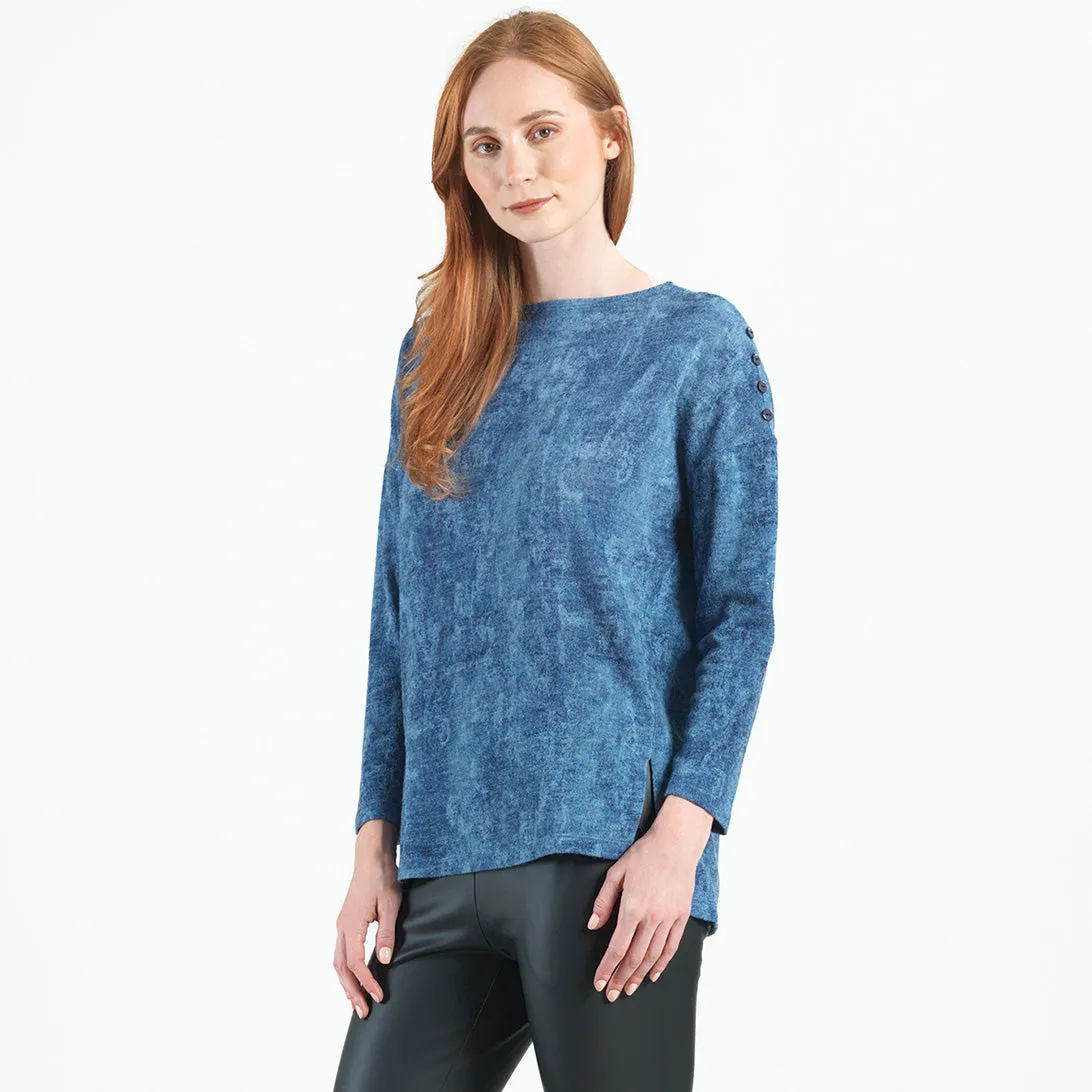 Cozy Texture - Vented Sweater Tunic - Denim Print - Final Sale!