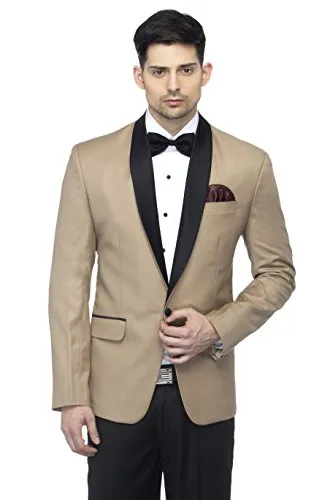 FAVOROSKI Designer Men's Slim Italian Fit Shawl Collar Tuxedo Suit Blazer (Beige, M)