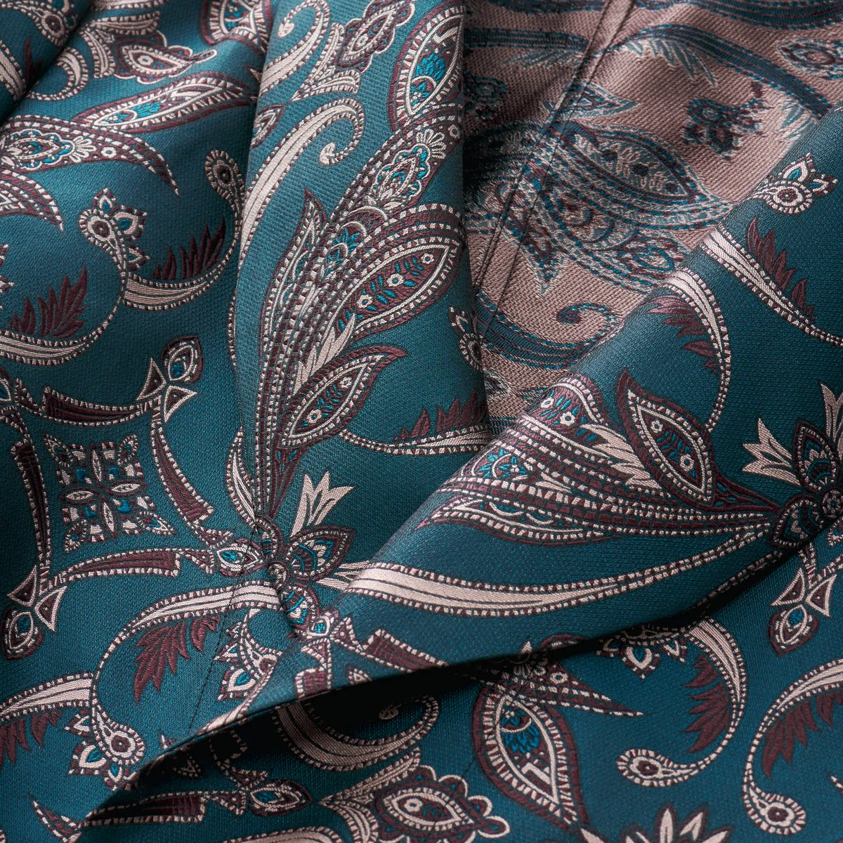 Fox Silk Art Nouveau Lounge Gown in Teal and Brown