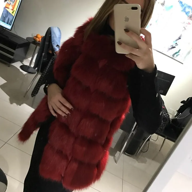 High quality Fur Vest coat Luxury Faux Fox Warm Women Coat Vests Winter Fashion furs Woment