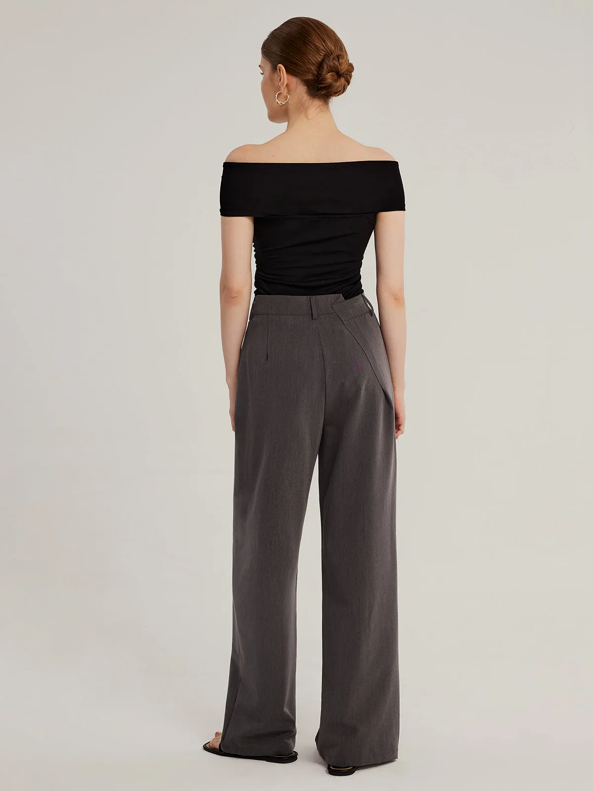 Irregular Waist Wide-Leg Suit Pants