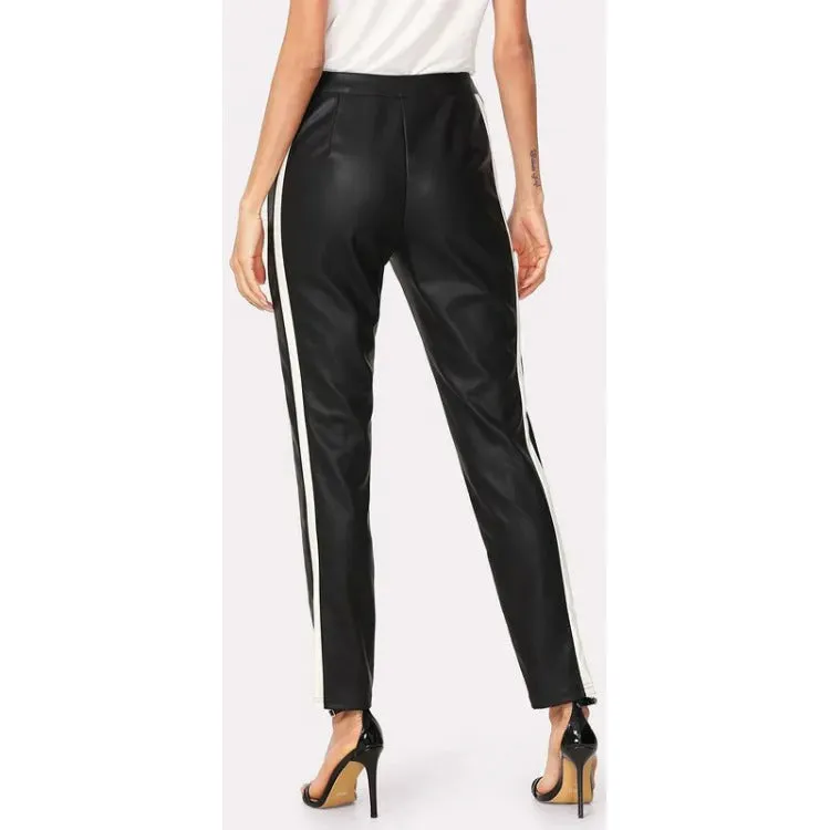 Ladies Chic Two-Tone Black & White Leather Pants