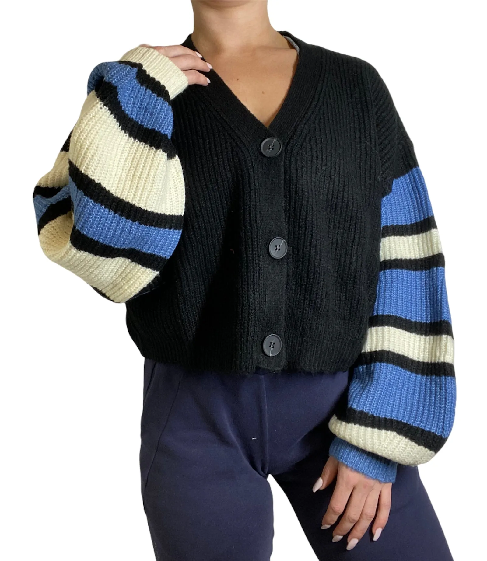 Last Chance! TMD Ivory/Blue Piper Balloon Sleeve Cardigan