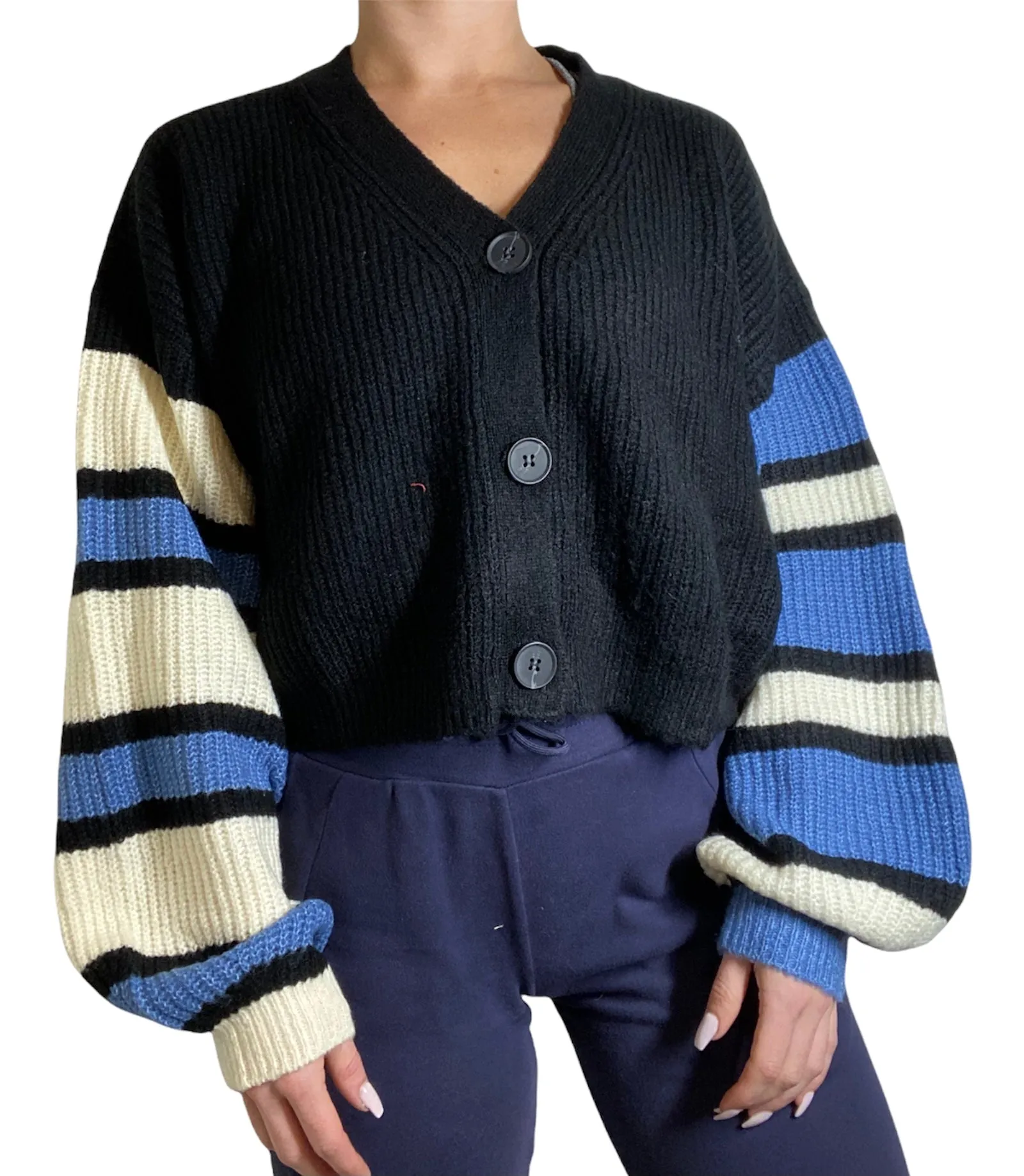 Last Chance! TMD Ivory/Blue Piper Balloon Sleeve Cardigan