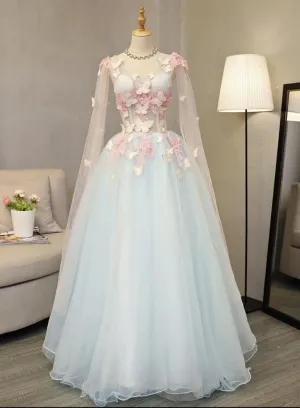 Light Blue Long Formal Dress Party Dresses, Unique Blue Prom Dress Gown