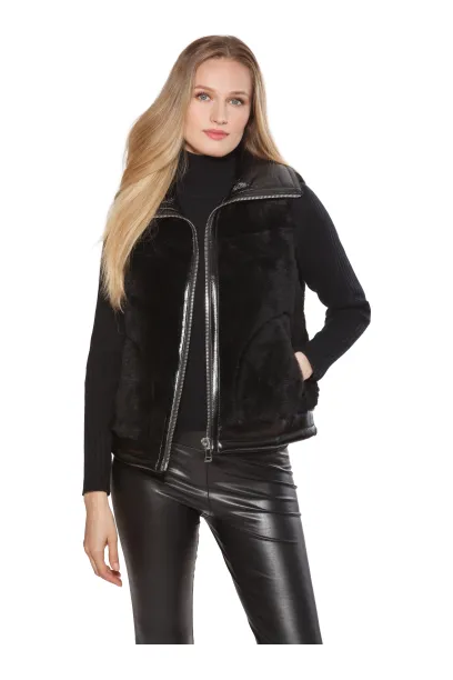 Linda Richards Shearling Moto Vest WB-644 | Black