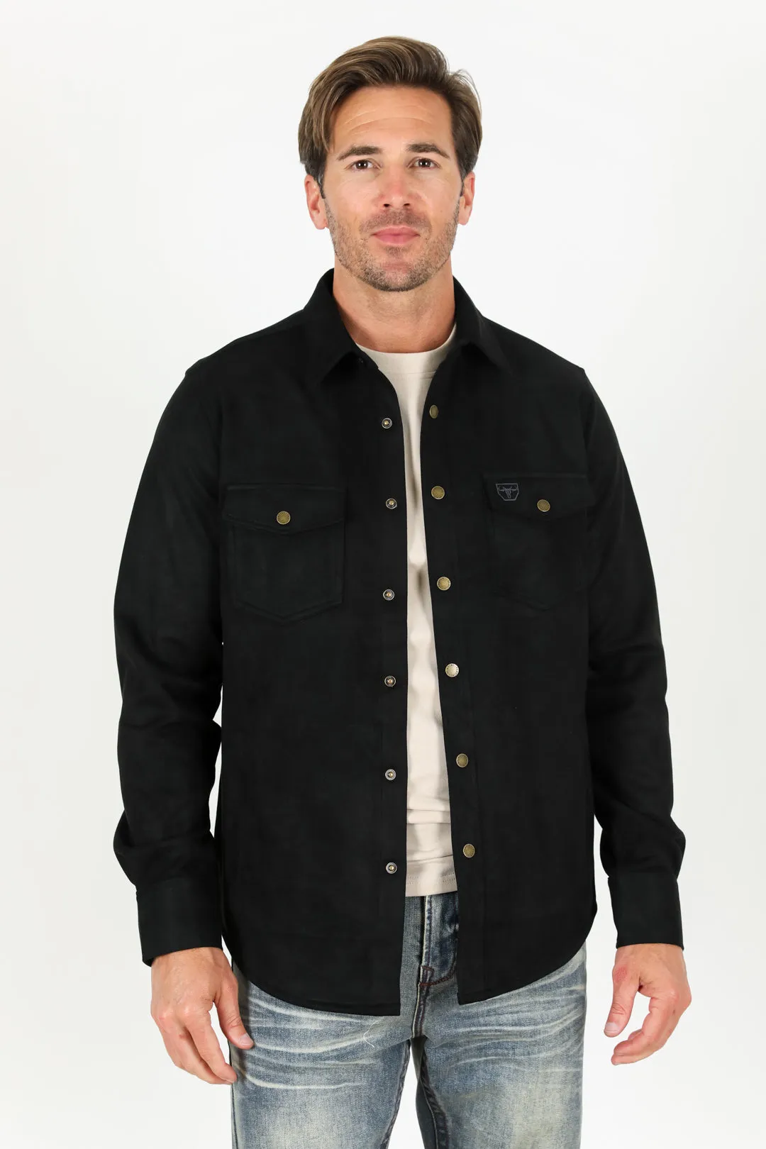 Men's Faux Suede Overshirt - Black