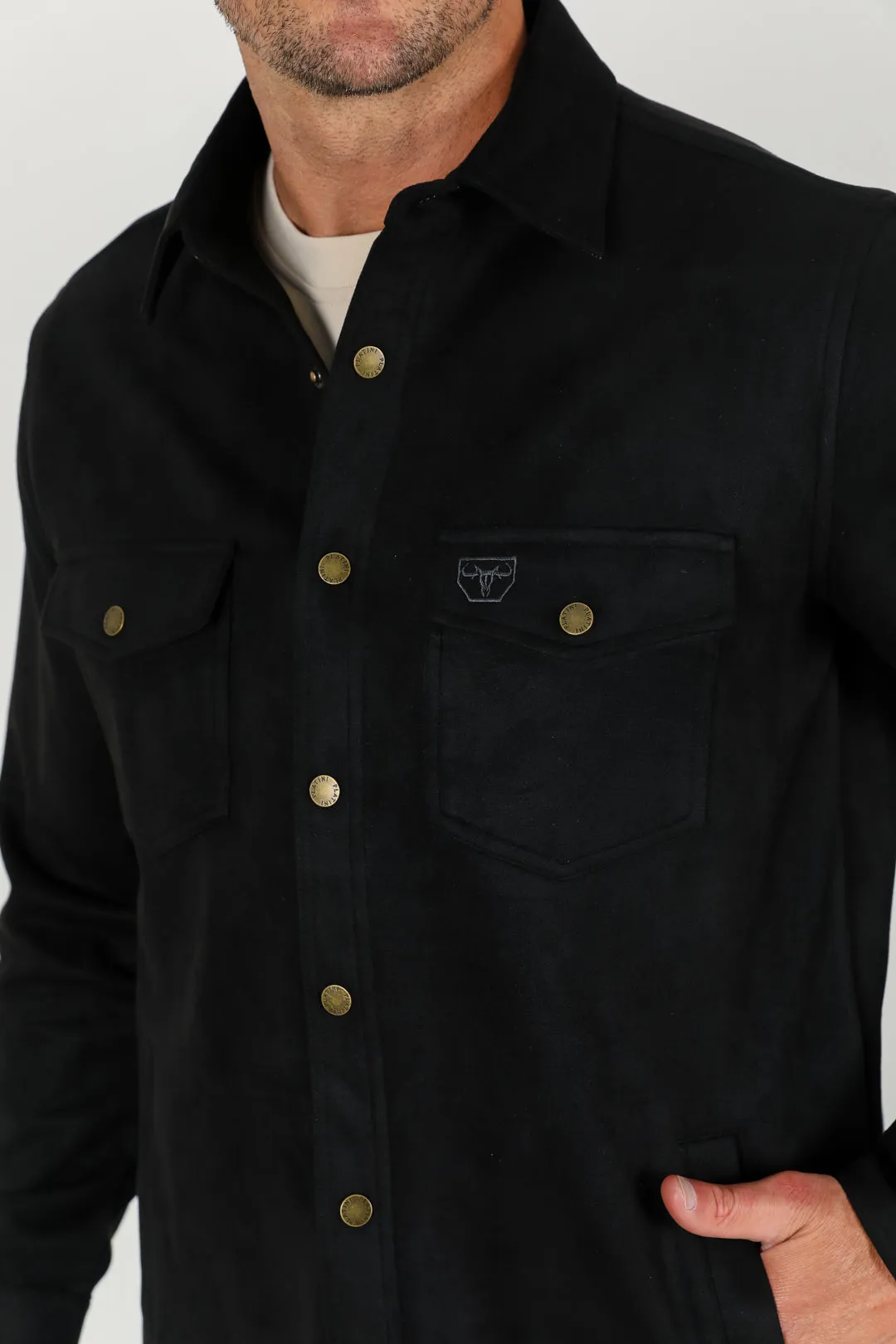 Men's Faux Suede Overshirt - Black