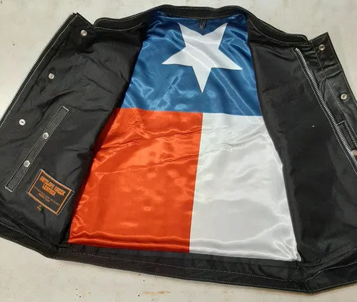 Men's Leather Vest with Texas Flag Lining 6665.TXS MV PS