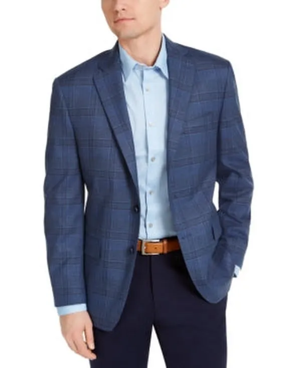 Michael Kors Mens Classic-Fit Airsoft Stretch Plaid Suit Jacket