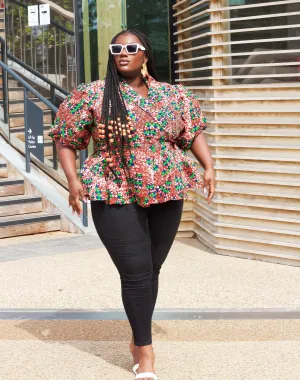 New in African Print Peplum Wrap Top - Adeteju