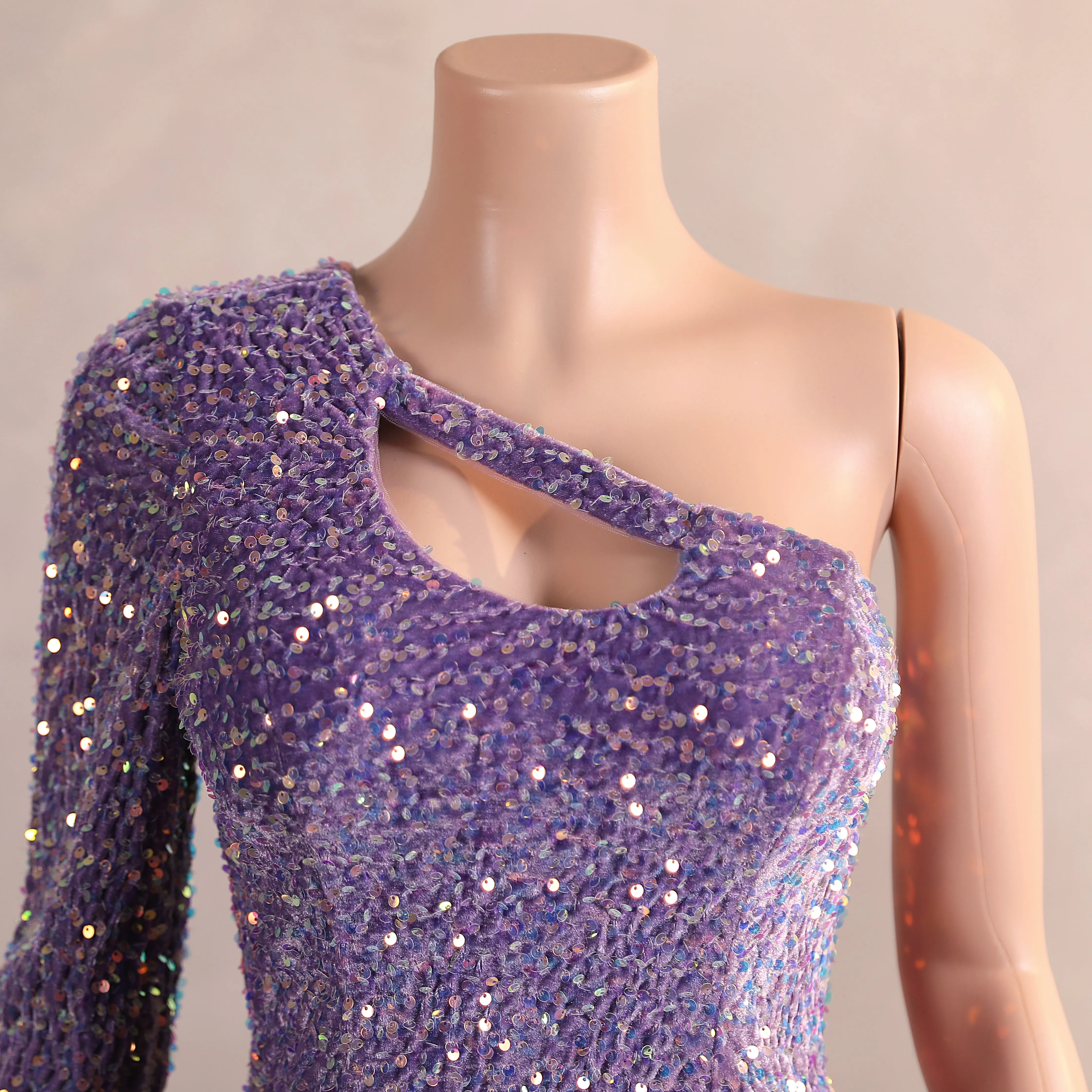 One Shoulder Purple Prom Dresses Sequin Mermaid Long Evening Formal Dresses