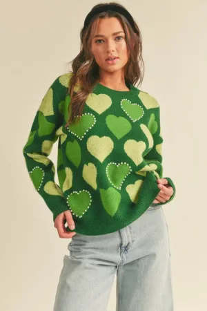 Pearl Embellished Heart Sweater