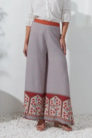 Petunia Red Floral Boho Wide Leg Pants