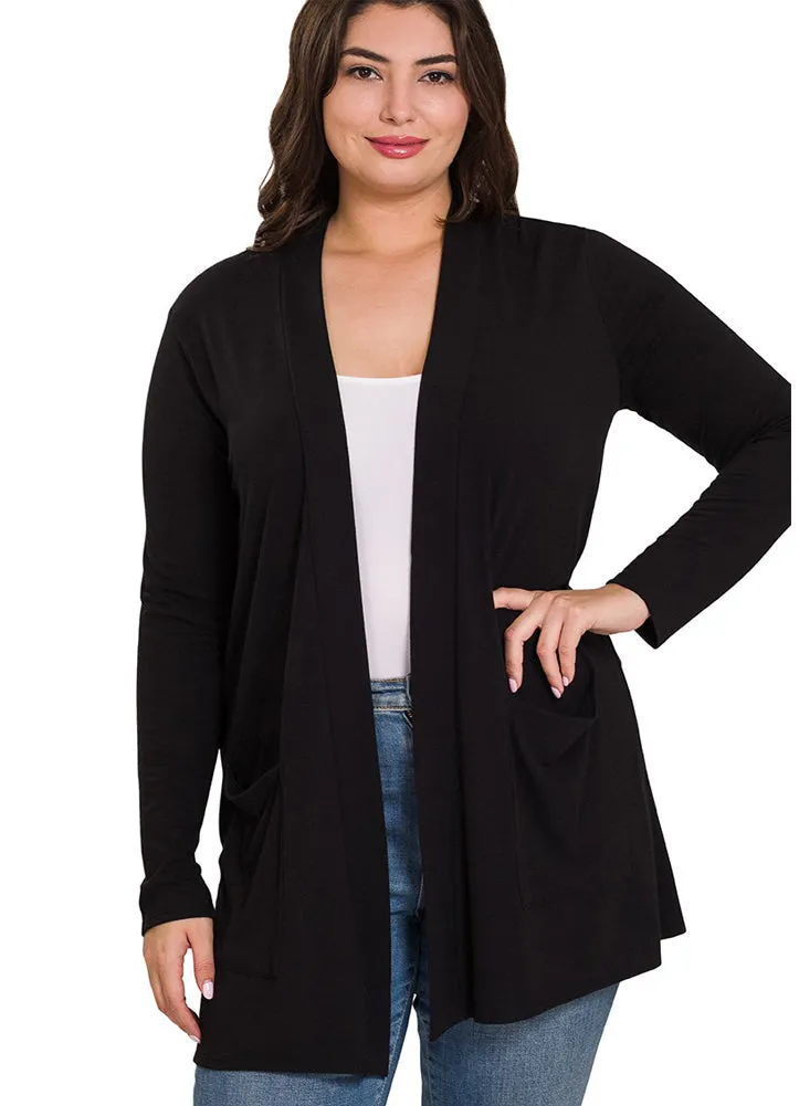 Plus Slouchy Cardigan in Black by Zenana