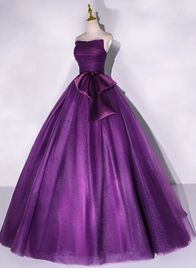 Purple Scoop Tulle Ball Gown Formal Dresses, Purple Sweet 16 Dresses