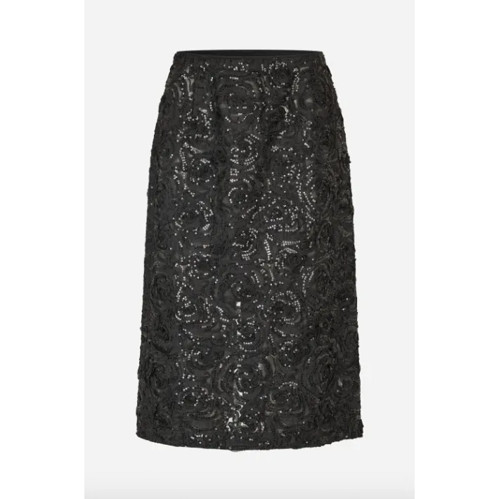 Samina Sequin Detail Midi Skirt Black