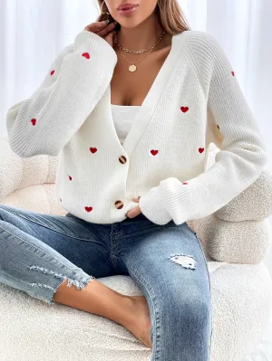 SHEIN Frenchy Heart Embroidery Button Front Cardigan