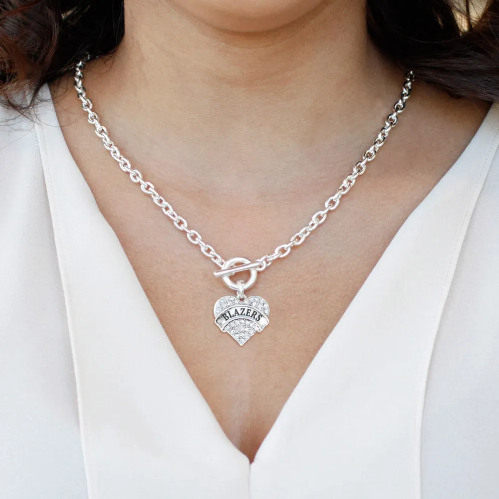 Silver Blazers Pave Heart Charm Toggle Necklace