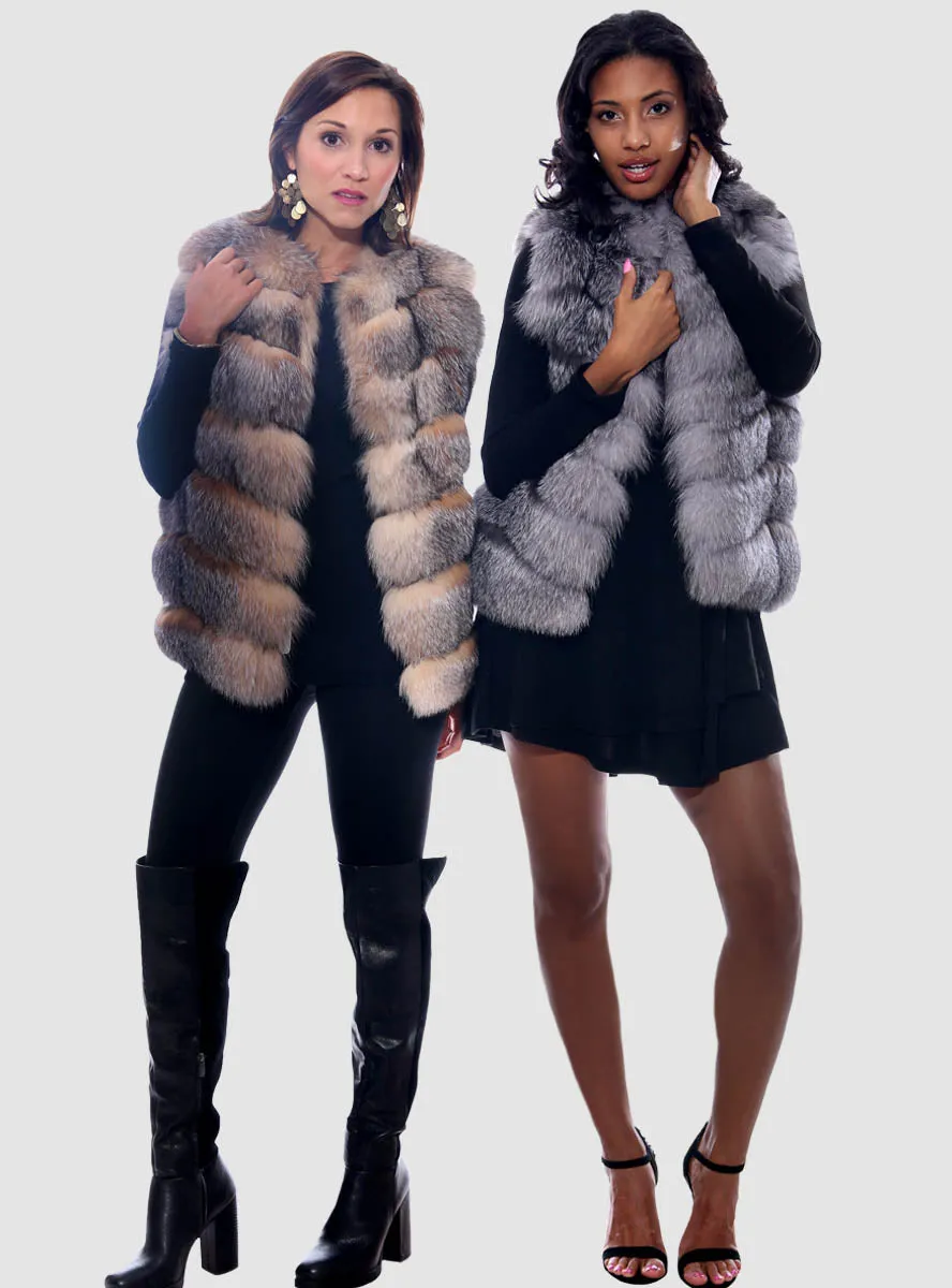 Silver Fox Fur Vest with Horizontal Pattern