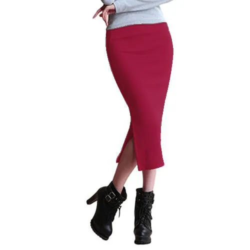 SIMPVALE Stretch Slim Step Skirt Women Sexy Pencil Office Package Hip Skirts Mid Waist Mid-Calf Solid Skirt Casual Lady Skirts