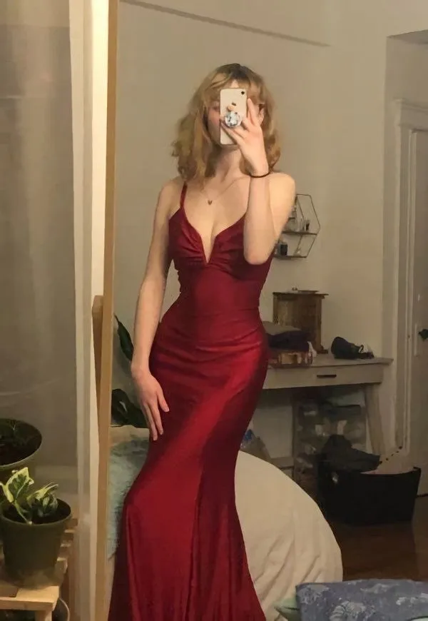 Spaghetti Straps Mermaid Long Prom Dress Unique Formal Dresses