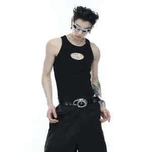 Summer Niche Design Metal Hollow Out Men's Vests Fashion Trendy Solid Color Sleeveless Tank Tops American Style 9A8385