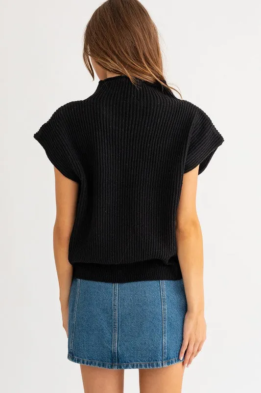 Turtle Neck Power Shoulder Sweater Vest