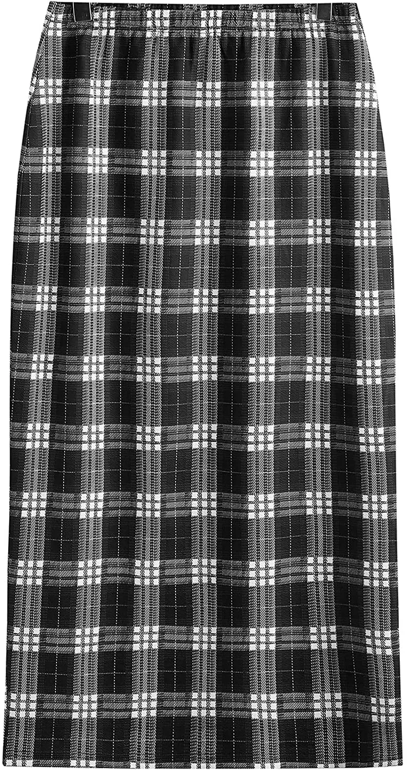 Verdusa Women's Plus Size Plaid Print Elastic Waist Bodycon Long Skirt