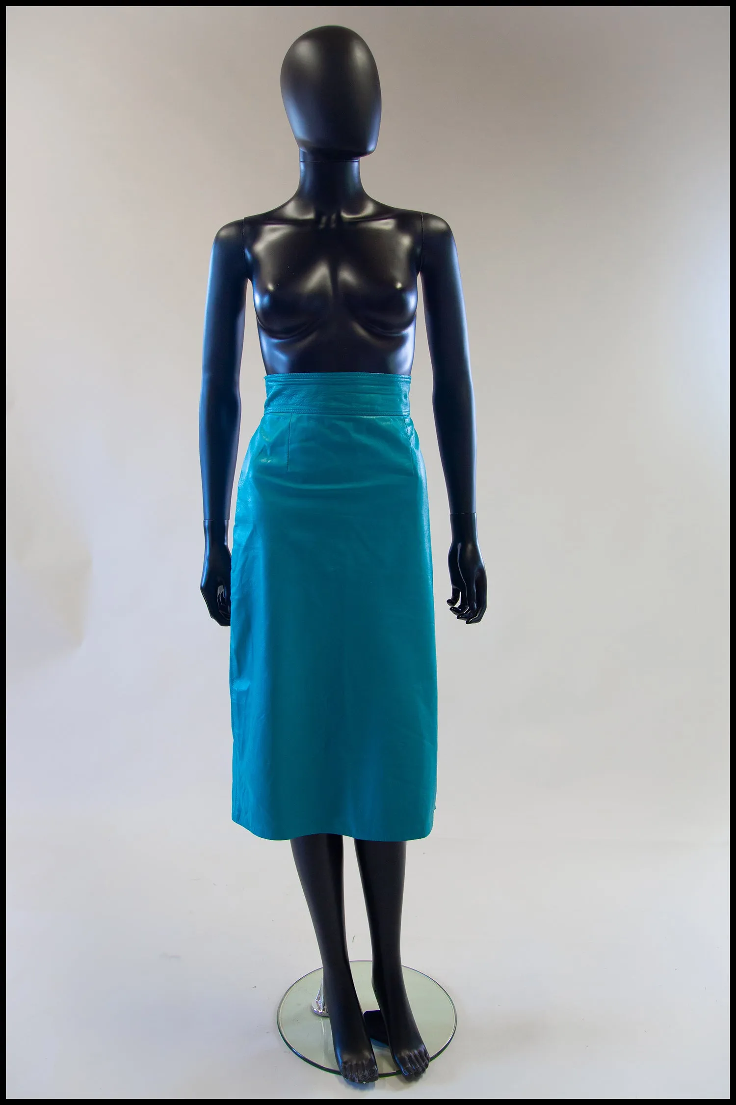 Vintage 1980s Turquoise Leather Pencil Skirt