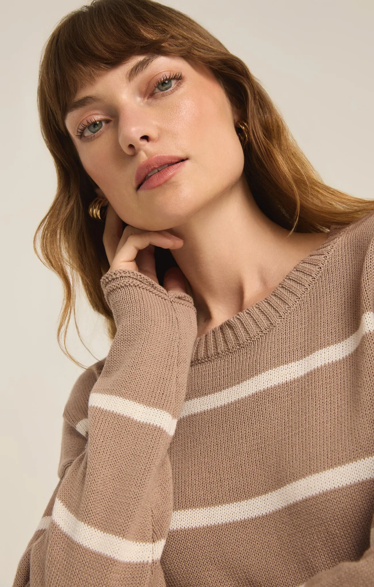 ZSU Sienna Striped Sweater in Latte